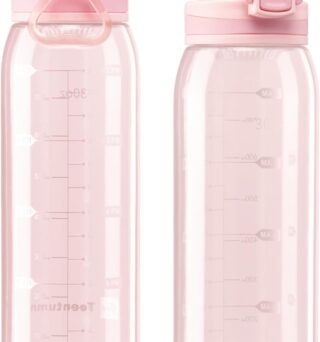 Water Bottle BPA Free Tritan with Time Markers, 30oz Large Durable Gym Plastic Bottle for Fitness, Outdoor Enthusiasts, Leakproof Clear Pink (Pack of 1)